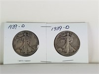 2PC WALKING LIBERTY HALF DOLLAR SILVER COINS LOT