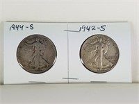 2PC WALKING LIBERTY HALF DOLLAR SILVER COINS LOT