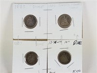 4PC SEATED LIBERTY SILVER DIME LOT W CC