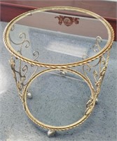 GORGEOUS GOLD TRIM GLASS TOP IRON END TABLE