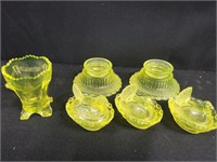 6PC VASELINE GLASS NESTING HENS TOOTHPICK HOLDER