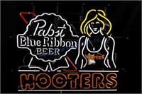Pabst Blue Ribbon Hooters Neon Lighted Sign