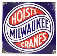Milwaukee Hoists & Cranes Porcelain Sign Early