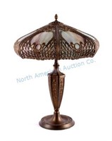 Early Art Nouveau Slag Glass Bronze Lamp c. 1890-