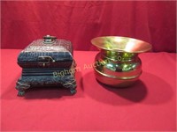 Leather Style Trinket Box, Brass Spittoon