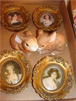 Four (4) Oval Pictures w/ 2 Rabbits