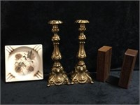 2 Brass Heavy Candle Stick Holders 12" Tall,
