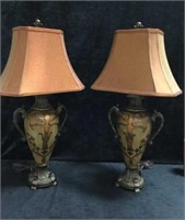 Handled Urn Table Lamp with Nice Shades
