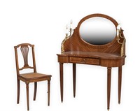 French Vanity with Bronze Ormolu and Chair