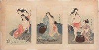 Kitagawa Utamaro - Triptych Woodblock