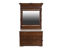 Walnut Victorian Marble Top Dresser with Mirror