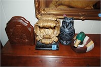 LOT OF BOOKENDS: OWLS, FILAGREE, MALLARD ALSO