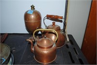 2 COPPER TEA KETTLES AND COPPER WARMER