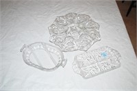 3 GLASS SERVING PIECES - TRAY AND 2 RELISHES