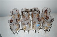 SET OF 8 - 1950'S TUMBLERS WITH CARRYING RACK