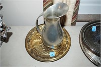 BRASS PLATE AND PEWTER PITCHER MADE IN HOLLAND