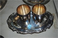 13" SILVER PLATE BOWL AND 2 SILVER PLATE TUMPLERS