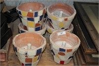 Seven Terra Cotta Mosaic Pots Made into