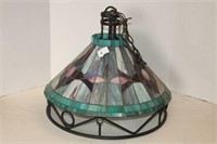 Ceiling Light Fixture with Leaded Glass