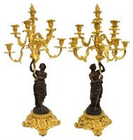 (2) HENRI PICARD GILT BRONZE FIGURAL CANDELABRAS