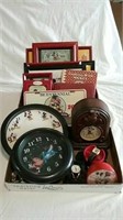 Two boxes Mickey Mouse clocks, watches, books a