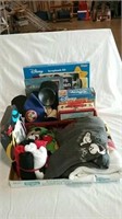 Two boxes Mickey Mouse lunch boxes, clothes and