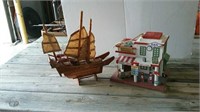 Wooden ship and gas station