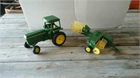 Toy John Deere tractor and baler