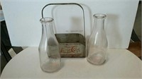 Vintage Pepsi crate with two milk bottles
