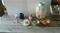 Art glass vase, ceramic pieces and quimper Bowls