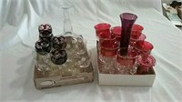 Ruby flash glasses and decanter set