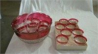 Ruby flash punch bowl, cups, and sherberts