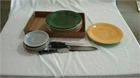 Fiestaware plates, saucers and knives