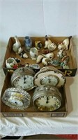 Two boxes Clocks and figurines