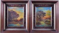 Pr Antique Paintings 10x8 O/B Dusk Landscapes
