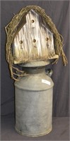 Antique Milk Can With Mounted Rustic Bird House