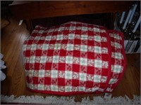 5 RED QUILT COVERLETS OR TABLE COVERS