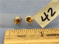Sterling silver and citrine post earrings  (a 7)