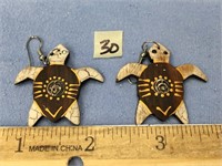 Pair of hand painted wooden sea turtle earrings