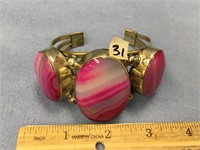 Pink and white agate stone cuff bracelet   (a 7)