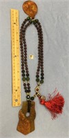 Jade and purple stone bead necklace with large pen