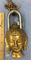 6" Buddha brass padlock with 2 keys   (a 7)