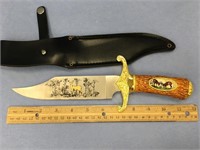 12" bowie style knife with a faux antler handle an