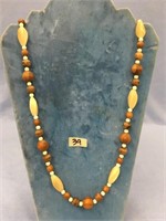 Wood and horn bead necklace, approx. 32" long-tag