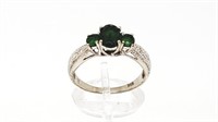 14K White Gold Ring with Emerald &