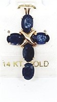 14K Gold & Sapphire Cross Pendant