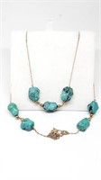 14K Gold Necklace with Turquoise Stones