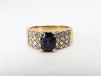14K Yellow Gold Sapphire, Diamond Ring