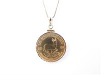 Gold Krugerrand Coin Pendant, Chain