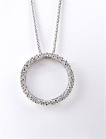 14K White Gold Open Circle Diamond Pendant, Chain
